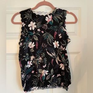 Kate Spade Floral Sweater Tank with Scalloped Neck and Sleeves
